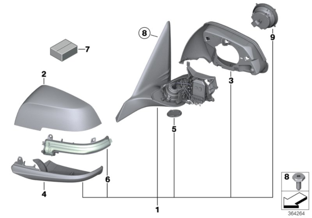 2013 BMW 335i xDrive Heated Outside Mirror, Right Diagram for 51167345696