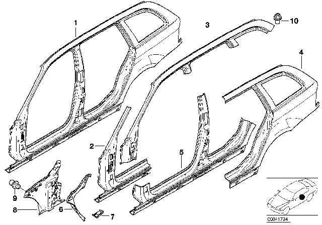 2000 BMW 323i Right Roof Frame Diagram for 41218242344