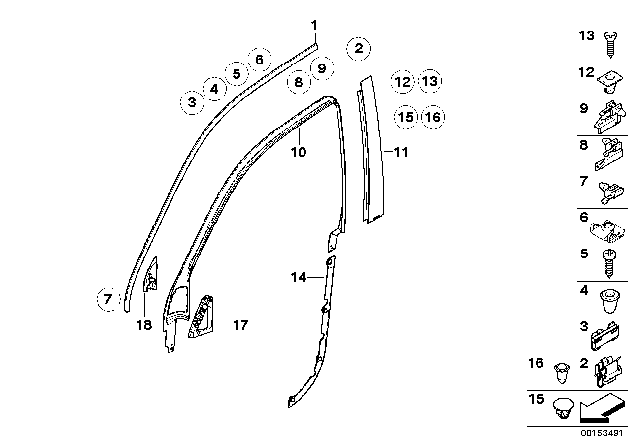 2002 BMW X5 Trims And Seals, Door Diagram 1