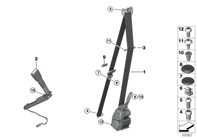 2015 BMW 328i Seat Belt REMA, Front Diagram