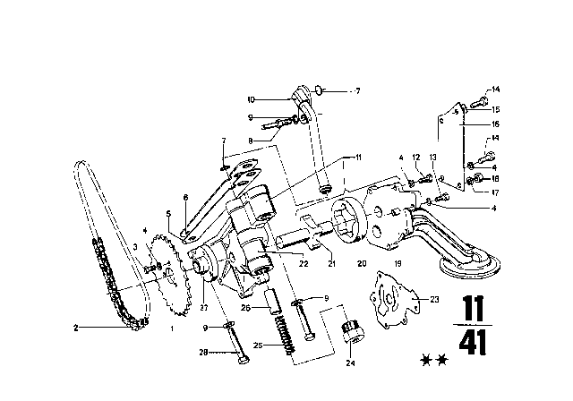 1968 BMW 1602 Lubrication System / Oil Pump With Drive Diagram 1