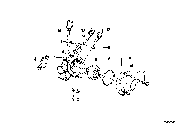 1990 BMW 325is Cooling System - Thermostat Housing Diagram