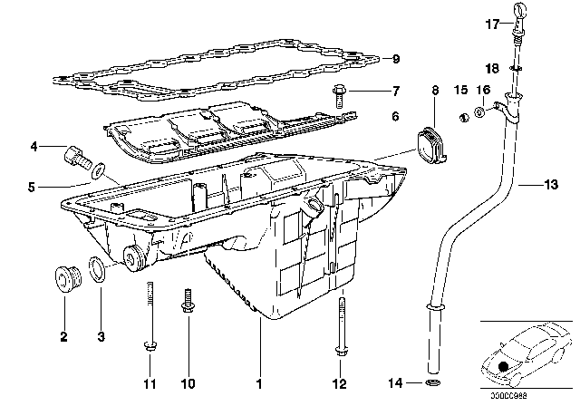 1998 BMW 318i Oil Pan / Oil Level Indicator Diagram