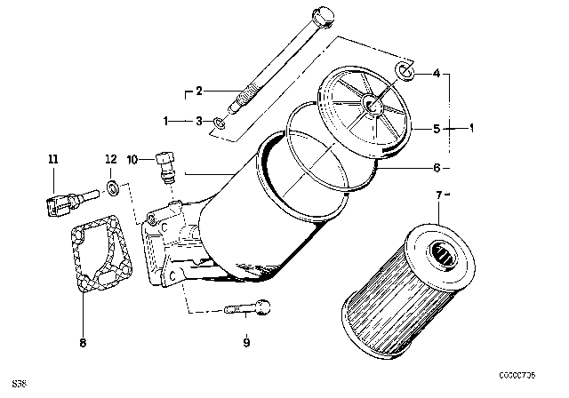 1992 BMW M5 Oil Filter With Oil Cooler Connection Diagram for 11421311516