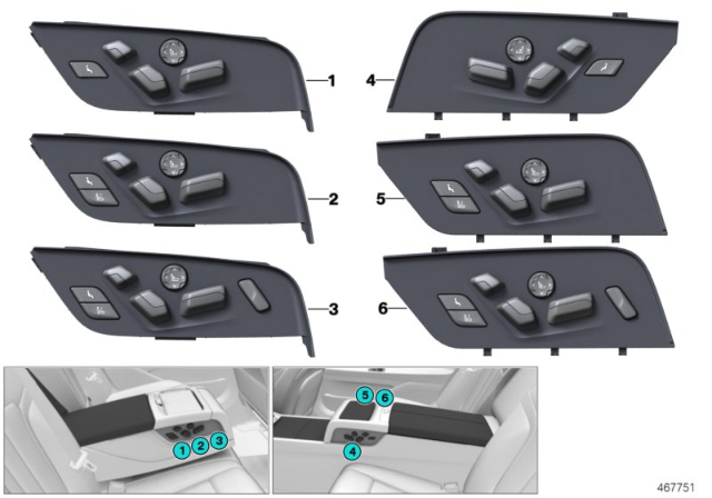 2018 BMW 750i Fore-&-Aft Seat Adjusting Switch, Rear Compartment Diagram