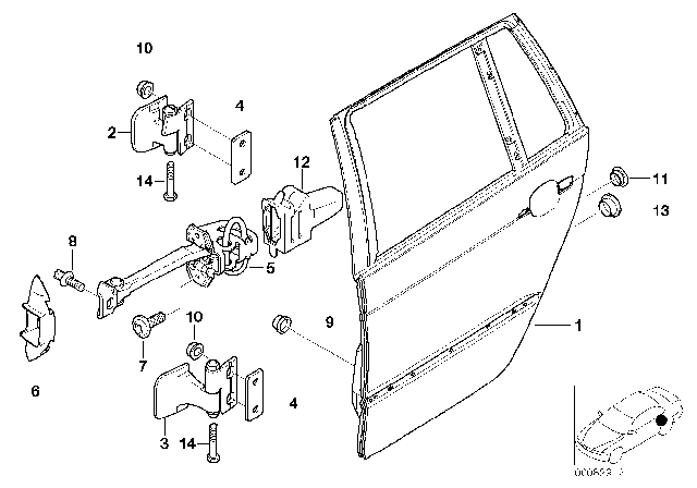 2002 BMW 325i Rear Door - Hinge / Door Brake Diagram