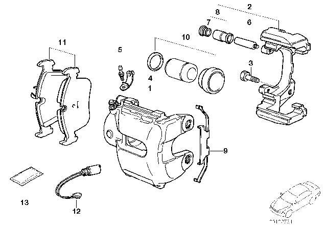 2008 BMW Z4 M Front Wheel Brake, Brake Pad Sensor Diagram