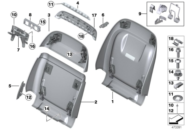 2017 BMW 540i Set, Front, Backrest Trims Diagram