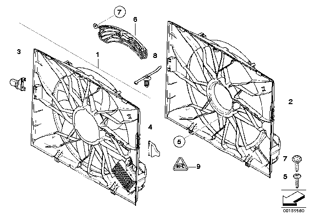 2009 BMW M6 Fan Housing, Mounting Parts Diagram