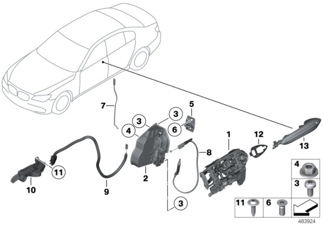 2015 BMW 740i Front Door Control / Door Lock Diagram