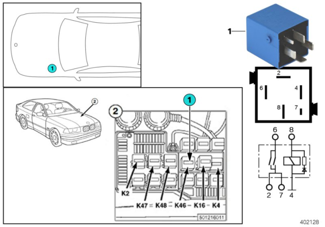 1999 BMW M3 Relay, High-Beam Headlights Diagram 2