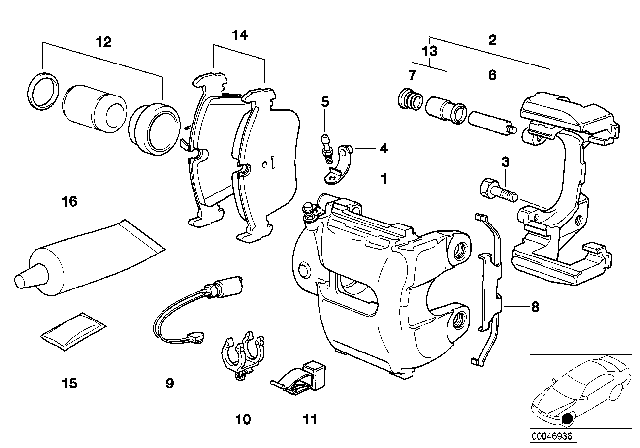 1992 BMW 850i Disc Brake Pad Repair Kit Diagram for 34111160296