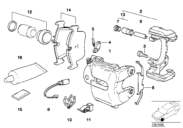 1994 BMW 850Ci Front Wheel Brake, Brake Pad Sensor Diagram 1