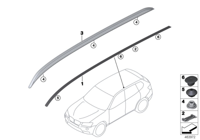 2017 BMW X3 Roof Moulding / Roof Rail Diagram