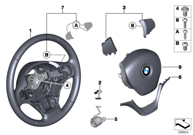 2014 BMW 328i Steering Wheel, Leather Diagram