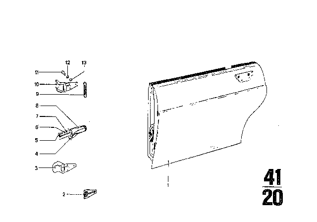 1973 BMW Bavaria Rear Door - Hinge / Door Brake Diagram