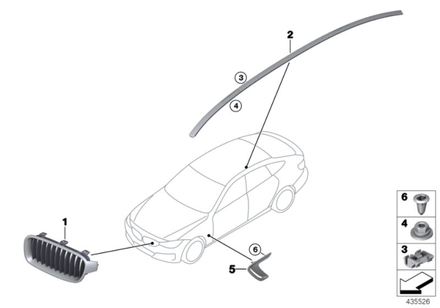 2016 BMW 428i xDrive Gran Coupe Exterior Trim / Grille Diagram