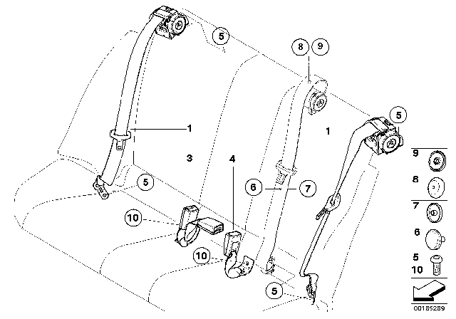 2010 BMW 128i Rear Upper Right Seat Belt Diagram for 72116981482