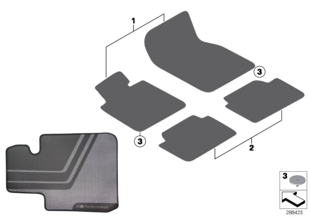 2018 BMW 330i Floor Mats Performance, Front Diagram for 51472407303