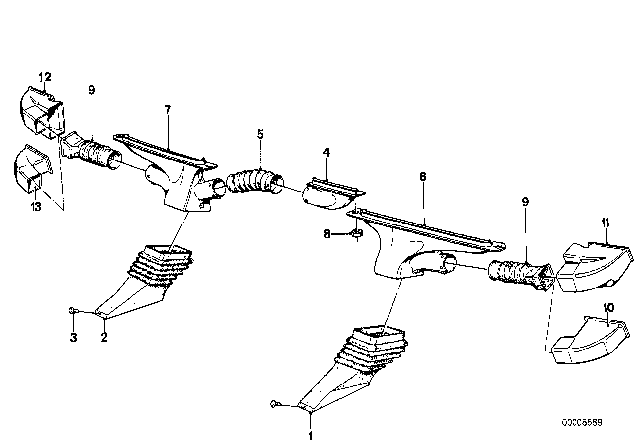 1982 BMW 320i Defroster Nozzle Diagram