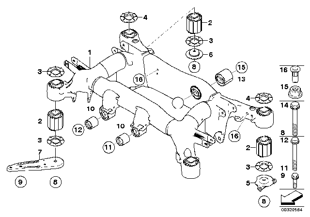 2008 BMW 535xi Rear Axle Carrier Diagram