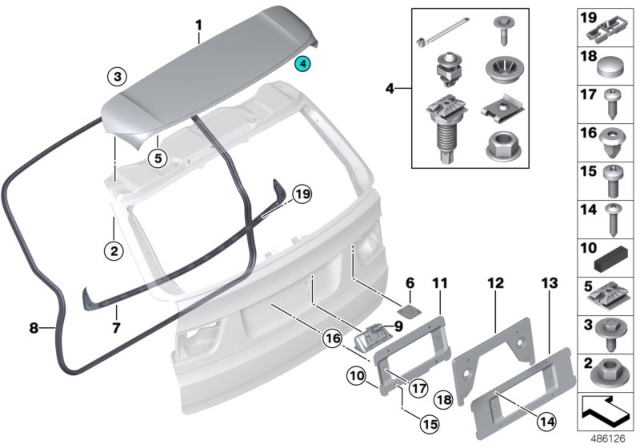 2007 BMW X5 Mounting Parts, Rear Lid Diagram