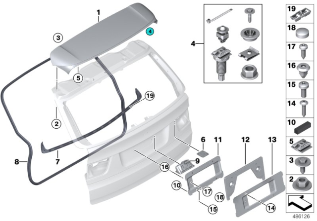 2012 BMW X5 M Mounting Parts, Rear Lid Diagram