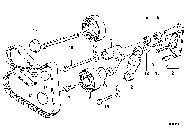 2000 BMW Z3 Belt Drive Water Pump / Alternator Diagram 2