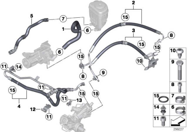 2013 BMW 535i xDrive Hydro Steering - Oil Pipes Diagram