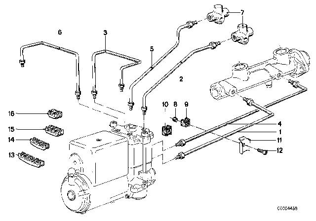 1983 BMW 733i Brake Pipe Front ABS Diagram