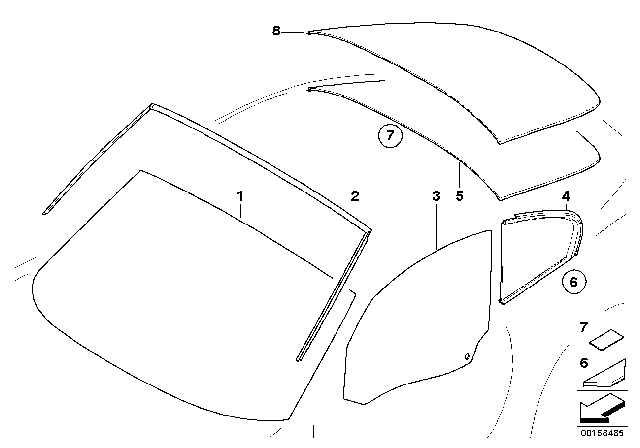 2006 BMW Z4 Side Window, Green, Door, Left Diagram for 51333420705