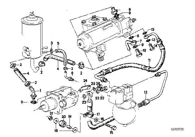1986 BMW 735i Hydro Steering - Oil Pipes Diagram