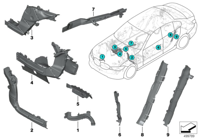 2019 BMW 330i Wiring Harness Covers / Cable Ducts Diagram