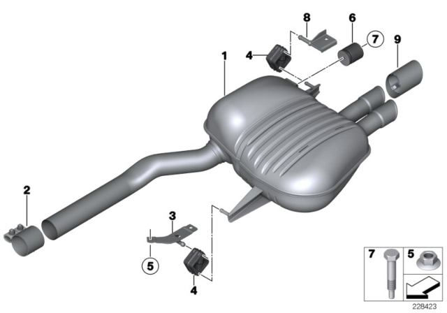 2010 BMW 528i Rear Muffler Diagram for 18307646923