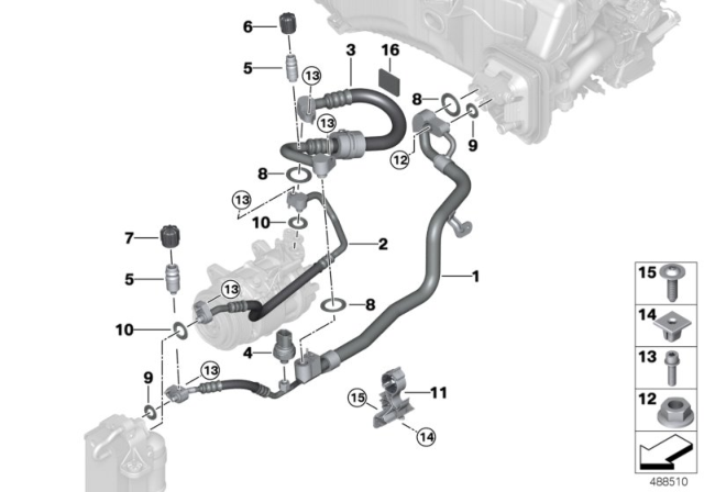 2018 BMW 530i xDrive Pressure Hose, Compressor-Condenser Diagram for 64539321595