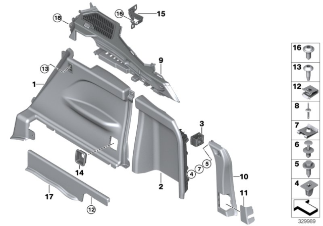 2016 BMW X5 M Trunk Trim Panel Diagram 1