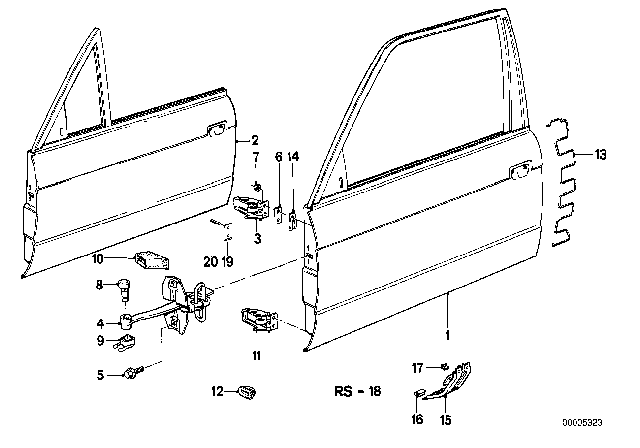 1990 BMW 325i Front Door - Hinge / Door Brake Diagram