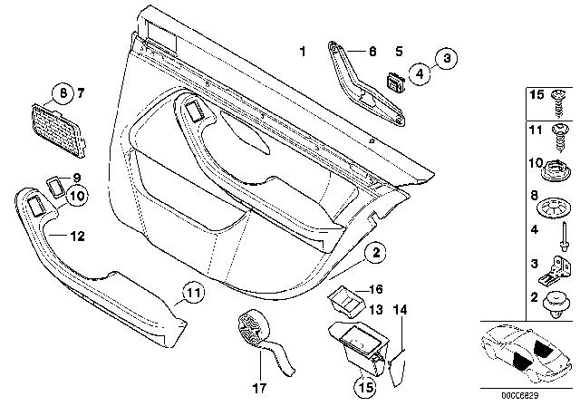 2003 BMW 525i Door Trim Panel, Rear, Left Diagram for 51427140011