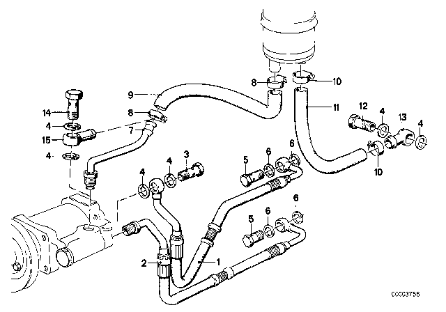 1986 BMW 524td Hydro Steering - Oil Pipes Diagram