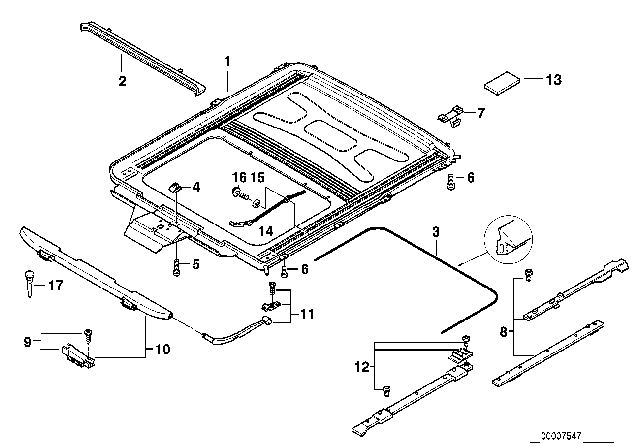 1997 BMW 750iL Sliding Lifting Roof Frame Diagram