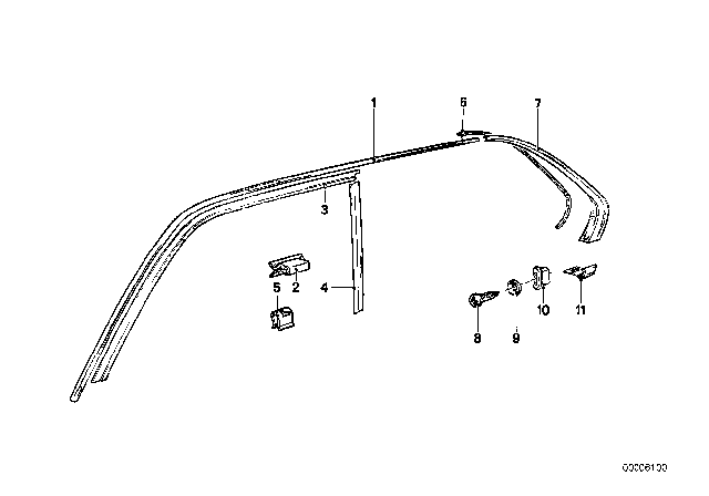 1978 BMW 320i Moulding Window Frame Left Diagram for 51321823391