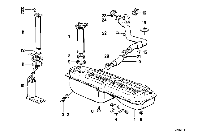 1987 BMW 325i Fuel Tank / Fuel Feed Diagram 1