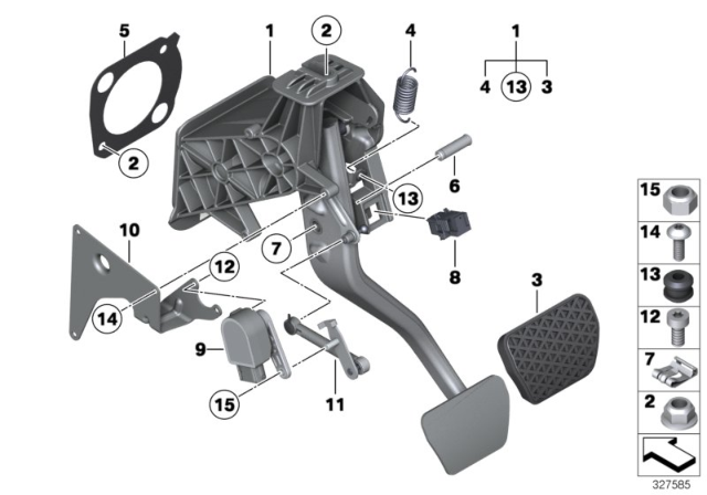 2015 BMW ActiveHybrid 5 COMPLETE PEDAL ASSEMBLY Diagram for 35006855303