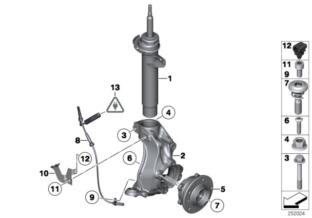 2015 BMW X1 Front Spring Strut / Carrier / Wheel Bearing Diagram