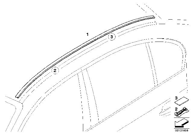 2004 BMW 525i Roof Moulding Prime-Coated Left Diagram for 51137115191