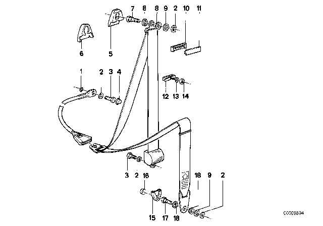 1977 BMW 530i Front Safety Belt Mounting Parts Diagram 1