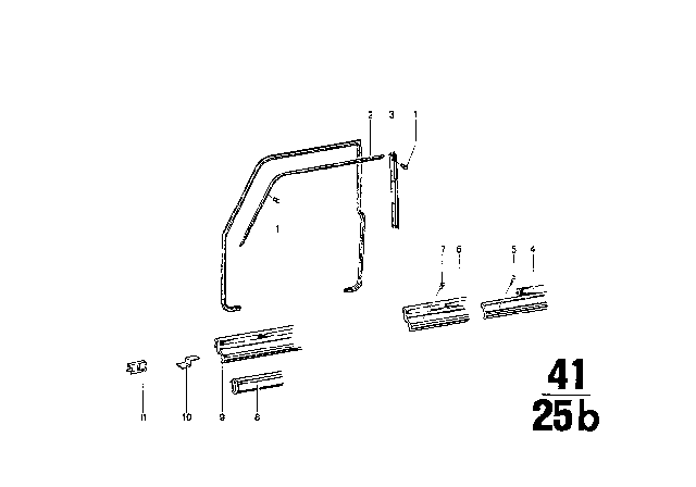 1970 BMW 1602 Front Door - Window Frame / Mounting Parts Diagram