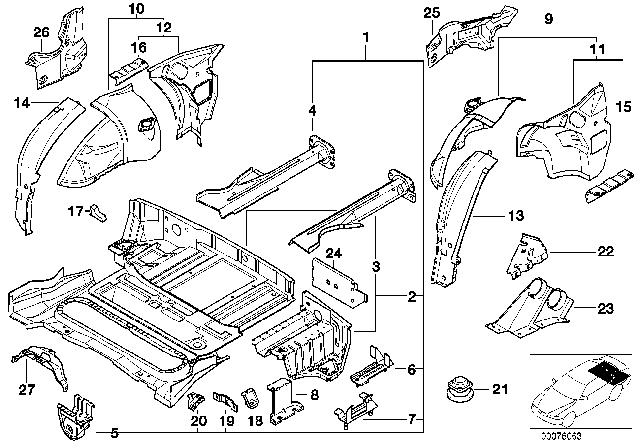 1998 BMW Z3 M Floor Panel Trunk / Wheel Housing Rear Diagram