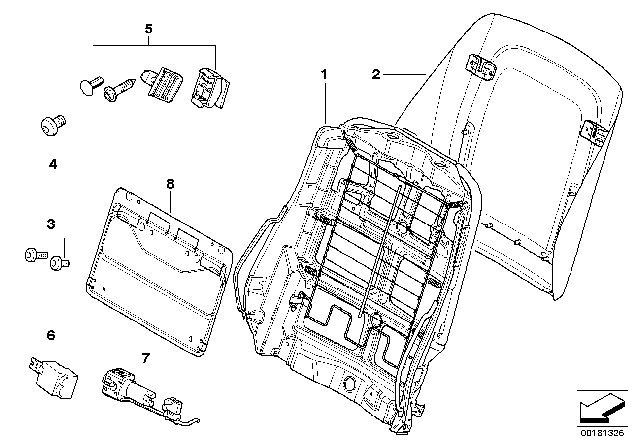 2003 BMW X5 Front Seat Backrest Frame / Rear Panel Diagram 2