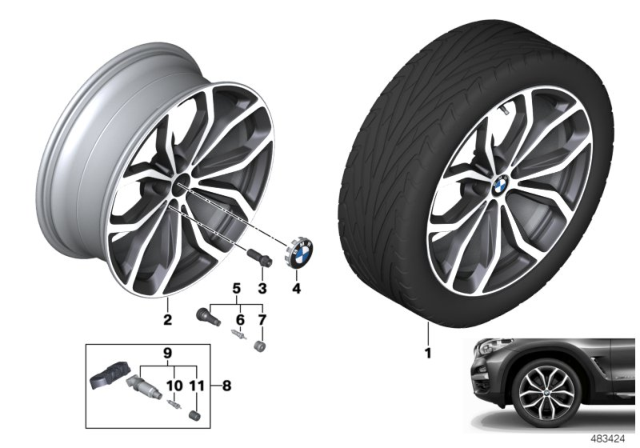 2018 BMW X3 Disc Wheel, Light Alloy, Orbitgrey Diagram for 36116877329